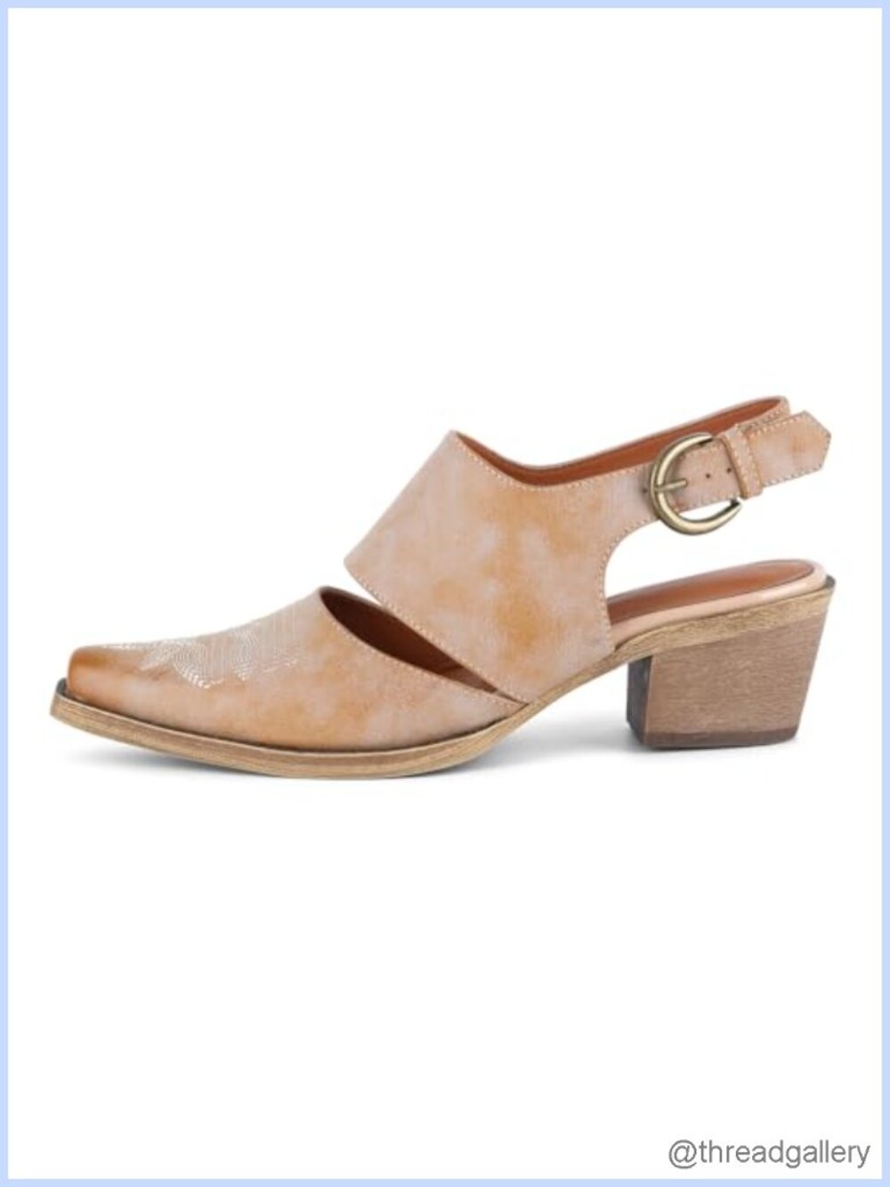 Western Mules Slingback Heels Faux Leather Embroidery Block Heel